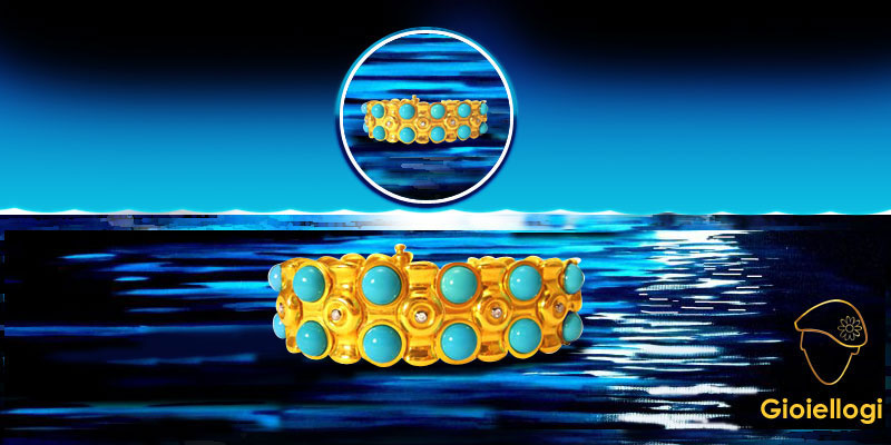 gioiellogi jewelry designer yellow gold bracelet and turquoise with diamonds  